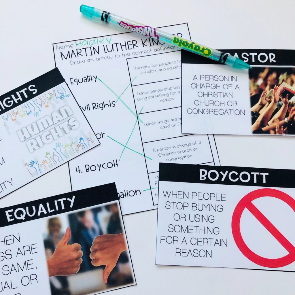 Help teach your students about MLK day and Black history month with these Martin Luther King Jr. vocabulary activities.