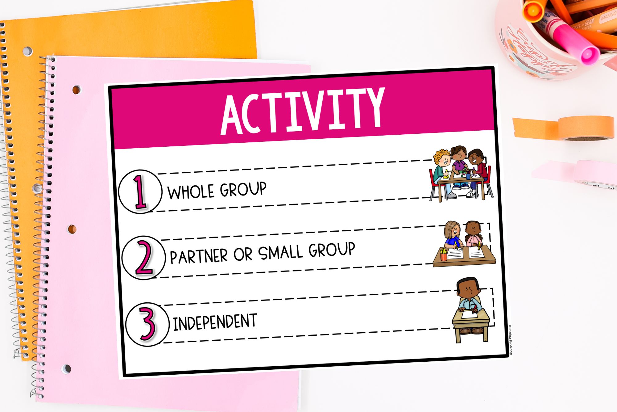CHAMPS activity poster showing for what activity students are working on in an elementary classroom.