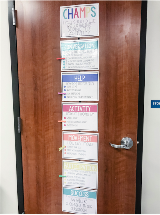 CHAMPS Classroom management clip down chart