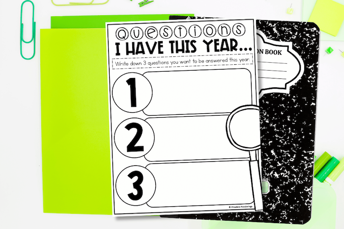 Beginning of the year science activities worksheet where students write three science questions they want answered this year