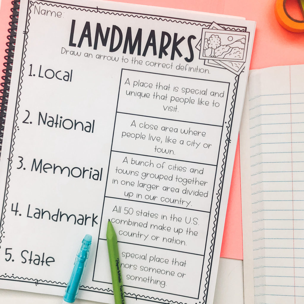 Vocabulary match-it landmark activities