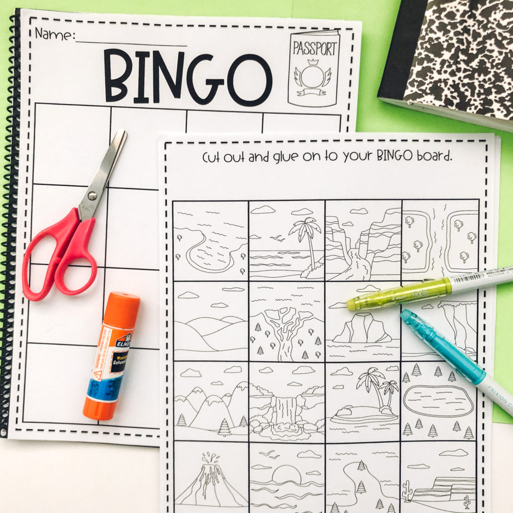 landforms activities that kids can do at home bingo game