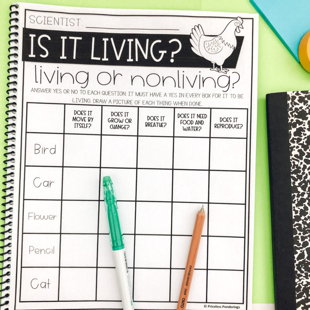 living vs. nonliving things check list