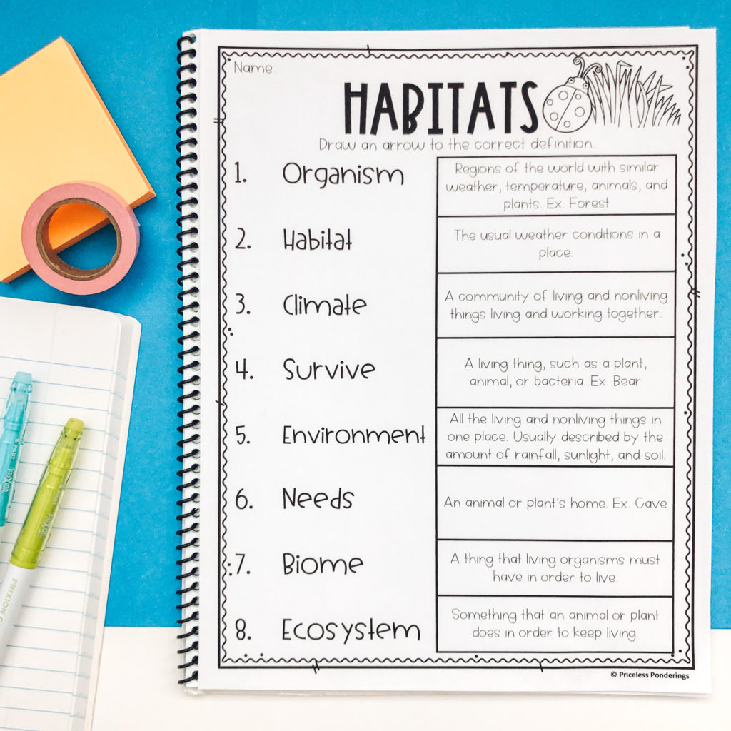 habitats vocabulary worksheet picture