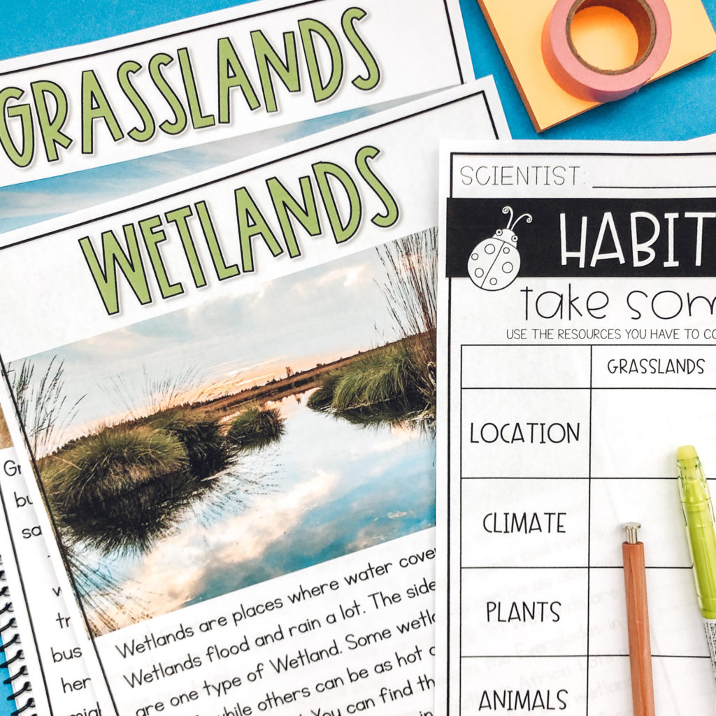 Habitats reading slides and notes for kids