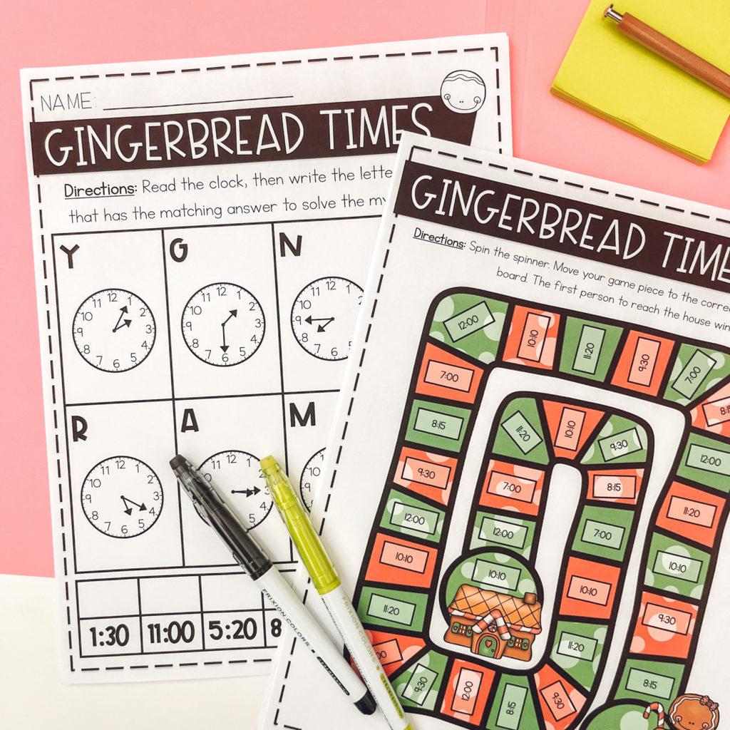 Gingerbread theme math telling time picture