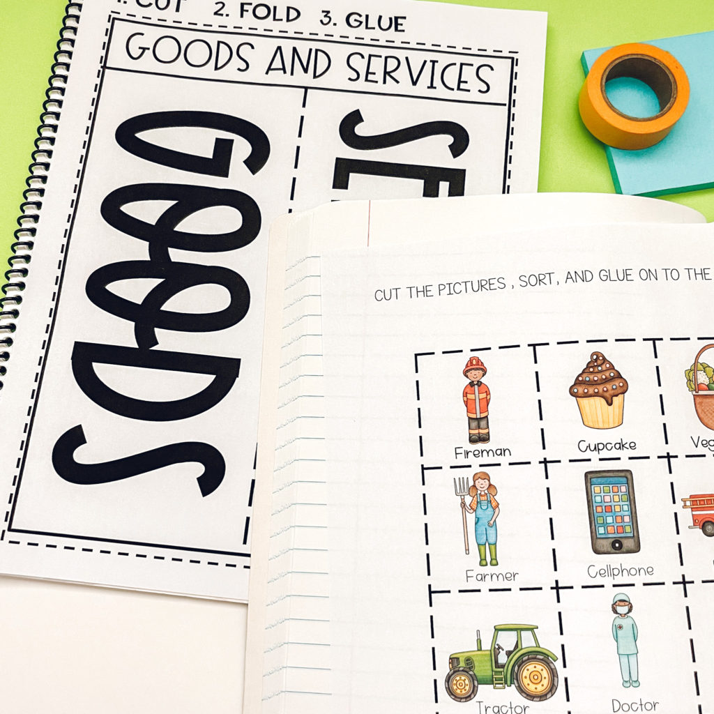 goods and services cut and sort activity picture