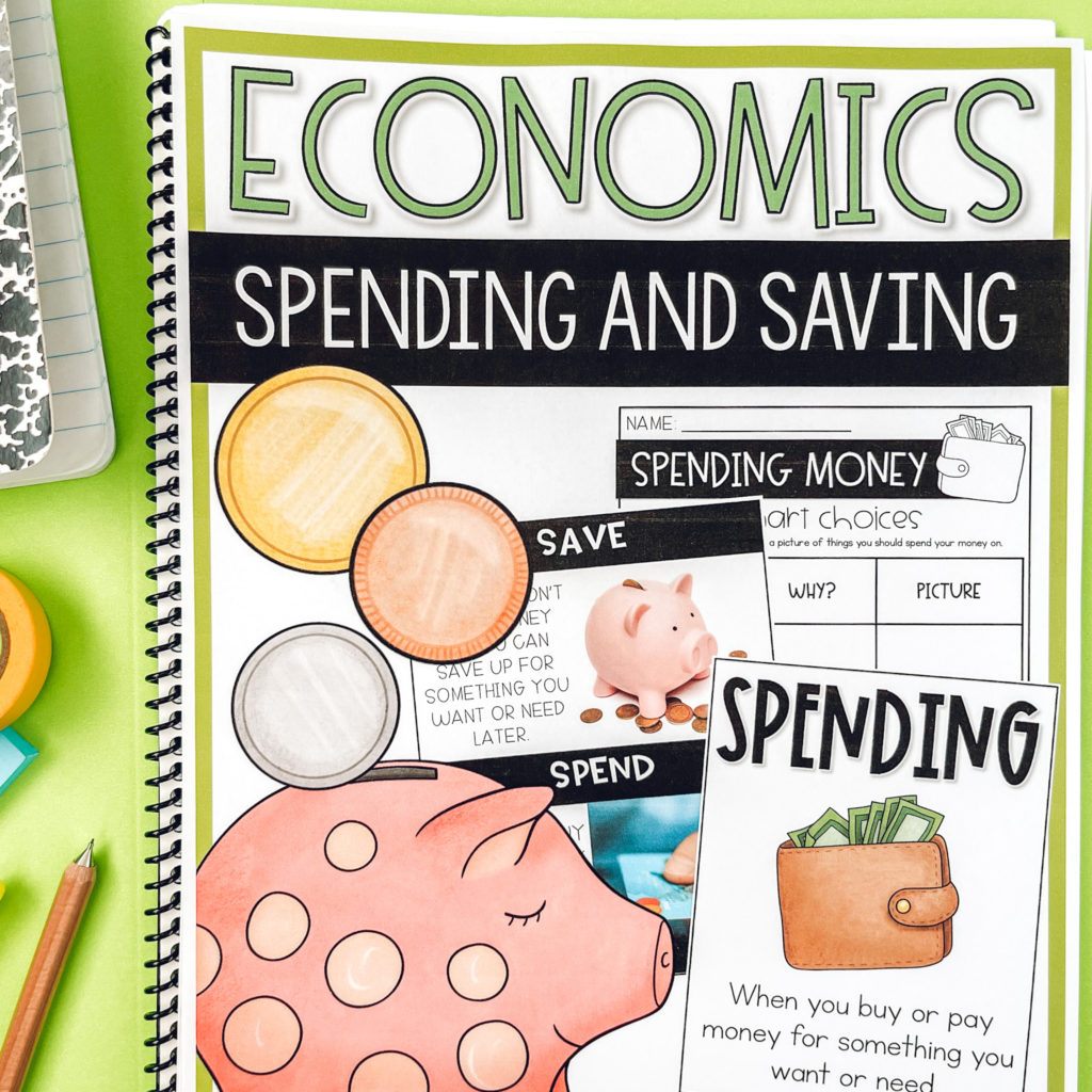 spending and saving money activities for kids blog post image