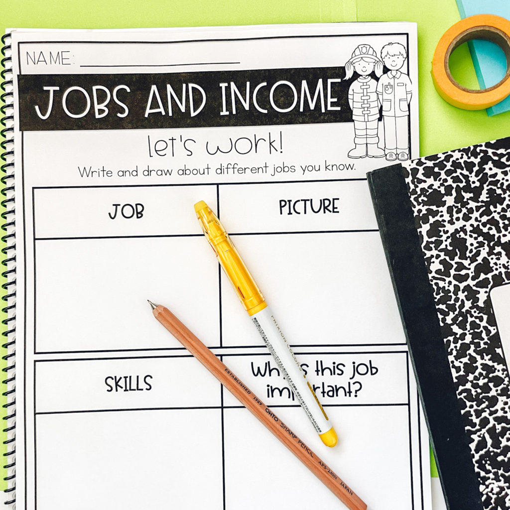 Jobs and income worksheet picture