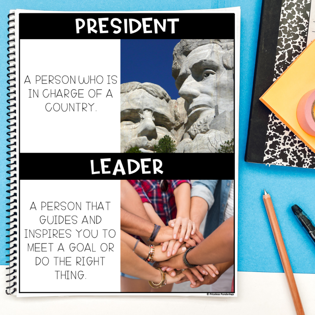 all about presidents of the United States vocabulary for kids