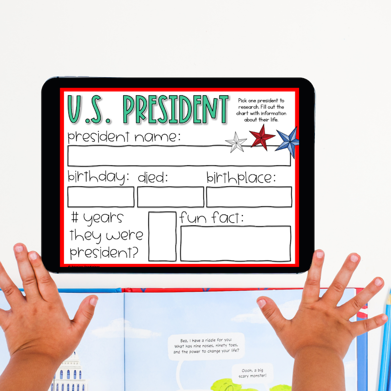 Government Activities US presidents facts unit book report project