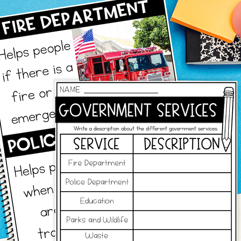 government services and community helpers activities for kids police and fire department