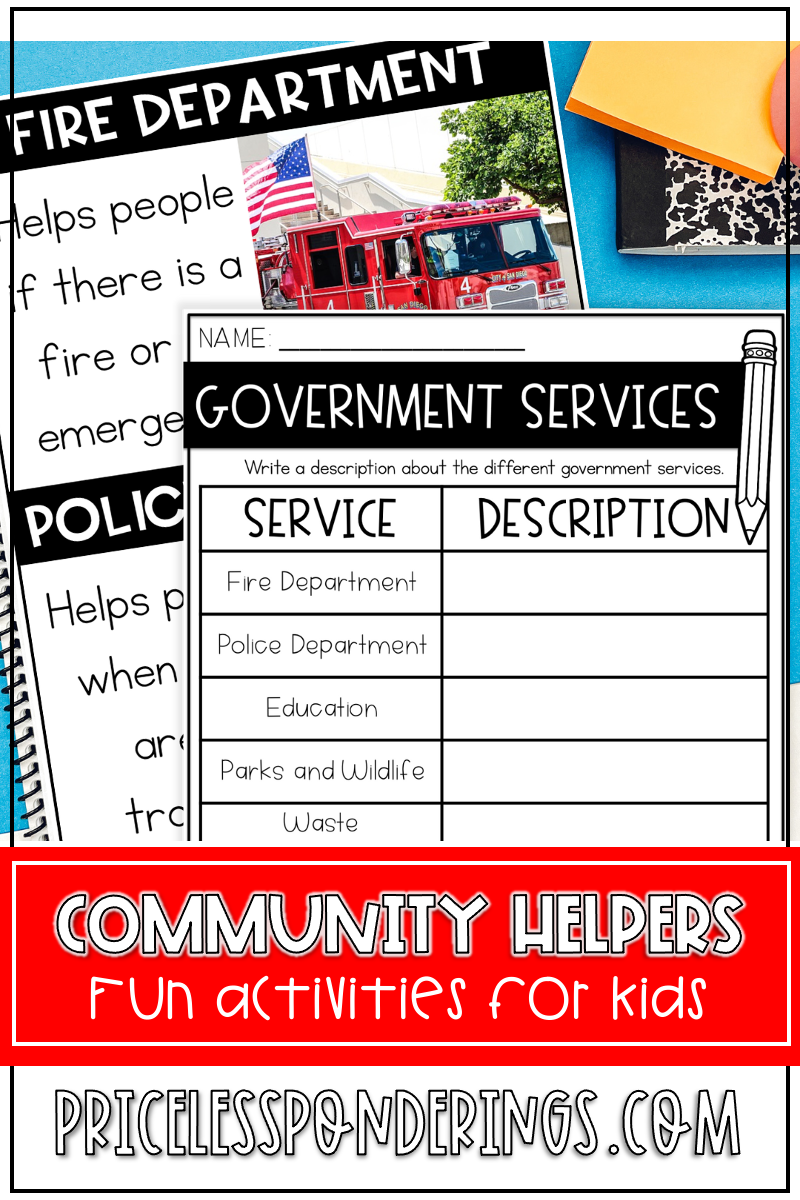 government services and community helpers activities for kids worksheets pin