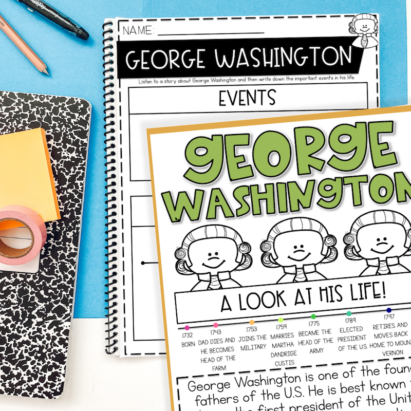 George Washington Activities for kids timeline worksheets