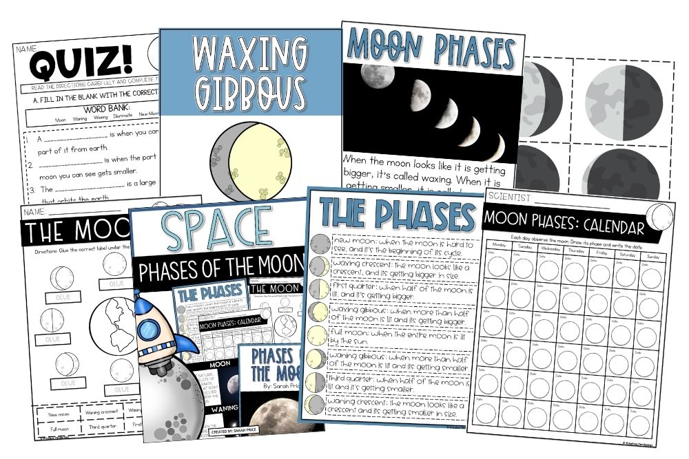 moon phases activities bundle with worksheets lessons and quizzes for 2nd and 3rd grade