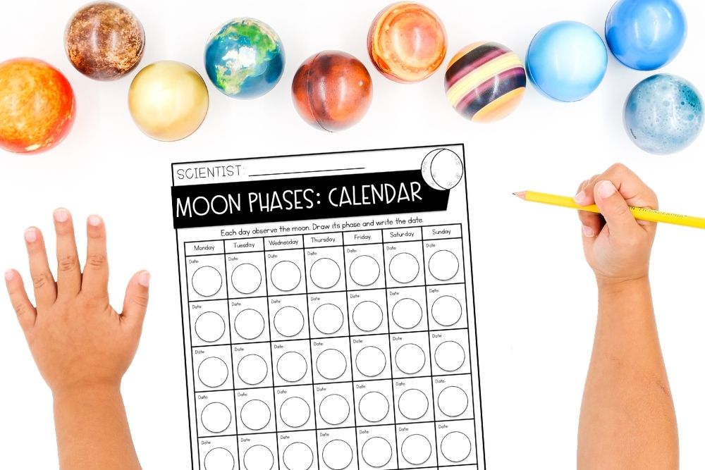 moon phases activities calendar tracking worksheet for kids