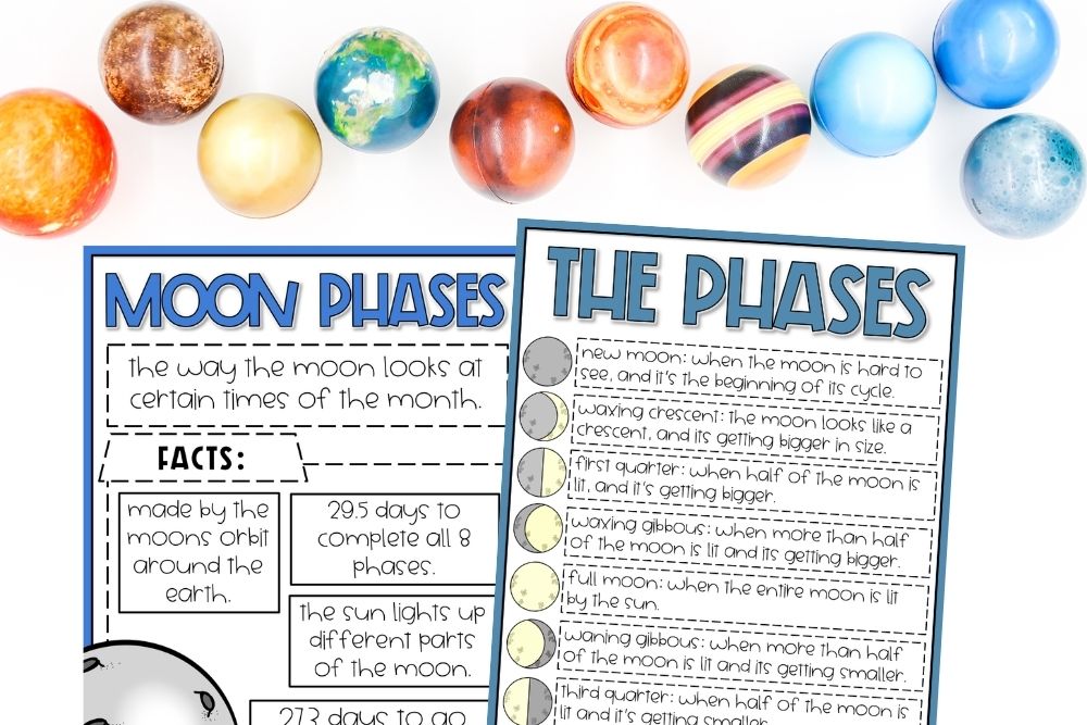 moon phases activities vocabulary worksheet for 2nd and 3rd grade