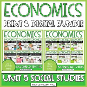 Economics Activities Bundle | Goods & Services, Needs vs. Wants, Saving & Spending, Jobs & Income