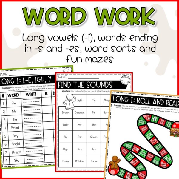 Gingerbread worksheets fdr kids December math and reading activities