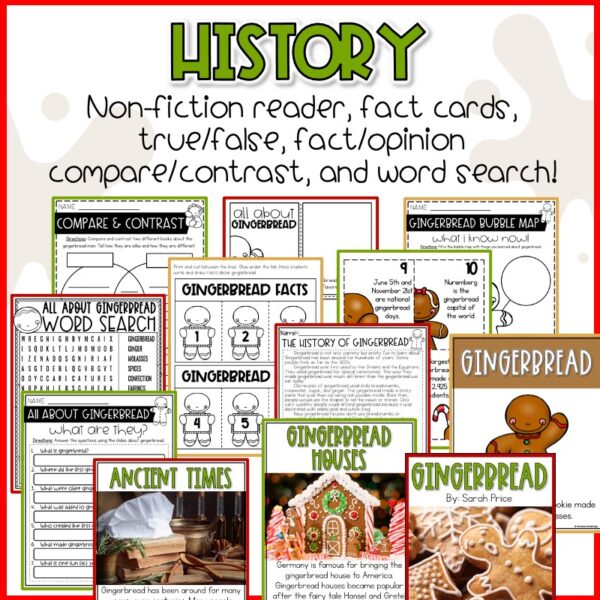 Gingerbread worksheets fdr kids December math and reading activities