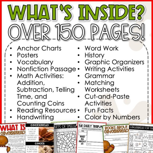 Gingerbread worksheets fdr kids December math and reading activities