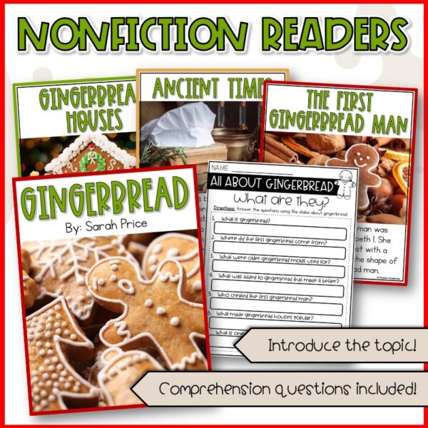 Gingerbread worksheets fdr kids December math and reading activities