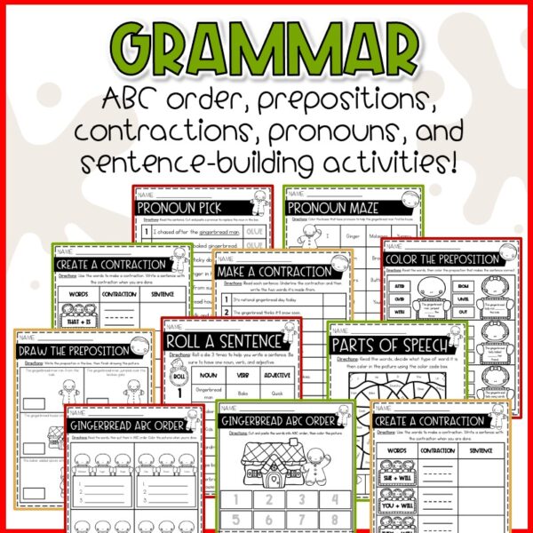 Gingerbread worksheets fdr kids December math and reading activities