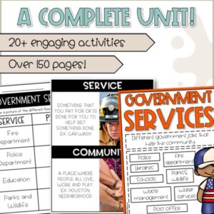 Government Services and Community Helpers activities and worksheets for kids cover