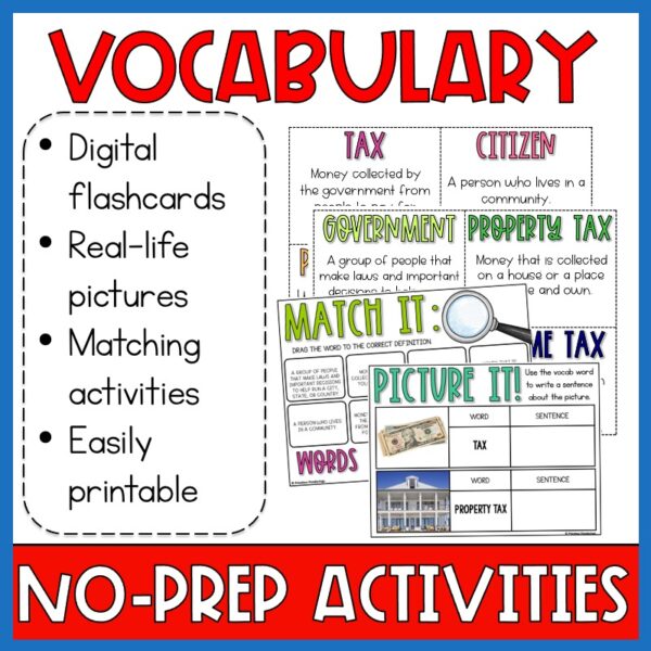 Government Taxes Digital Activities for kids vocab