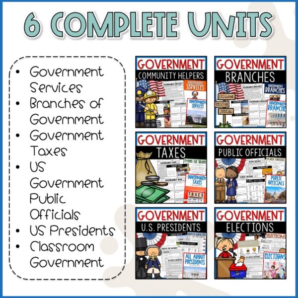 Government Unit Social Studies Worksheets