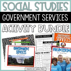 Government services and community helpers activities worksheets and digital bundle cover