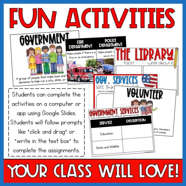 Government services and community helpers digital activities for kids