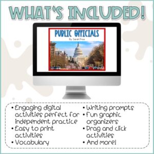 Public officials worksheets and digital activities for kids cover