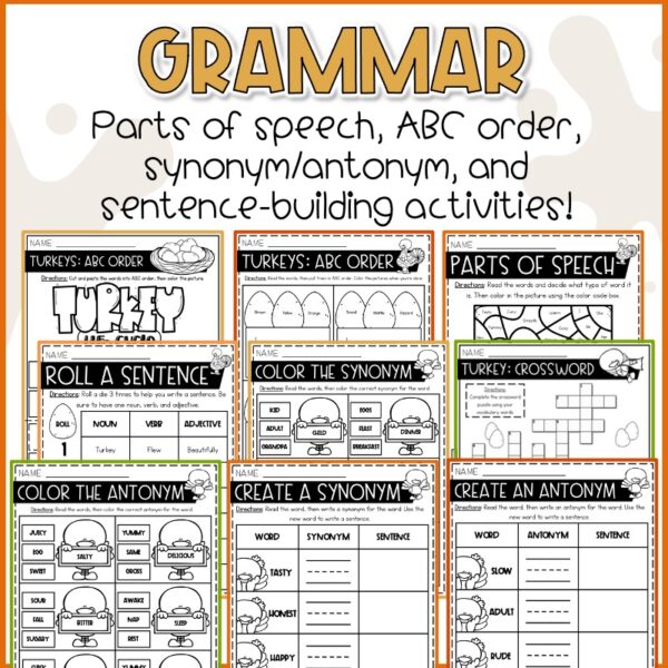 Turkeys Worksheets | November Activities | Science, Math, & ELA Activities for Kids