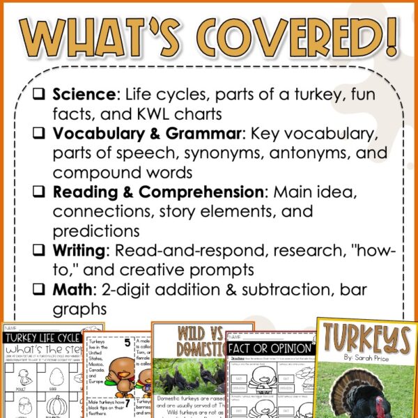 Turkeys Worksheets | November Activities | Science, Math, & ELA Activities for Kids