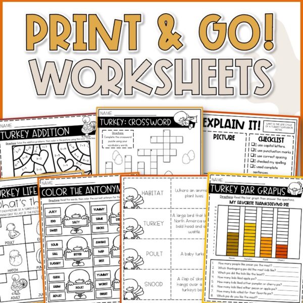 Turkeys Worksheets | November Activities | Science, Math, & ELA Activities for Kids