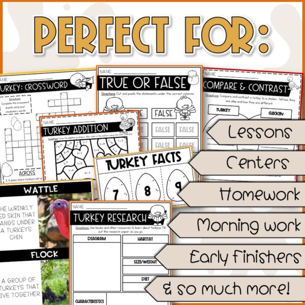 Turkeys Worksheets | November Activities | Science, Math, & ELA Activities for Kids