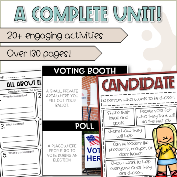 class government mock election activities and worksheets for kids