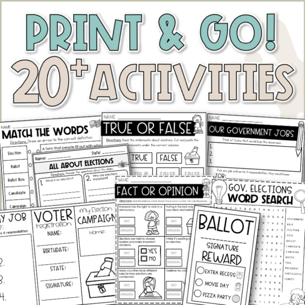 class government mock election activities and worksheets for kids