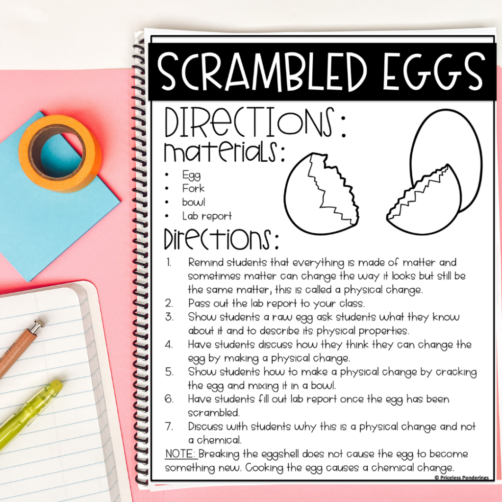 physical changes experiment lesson picture