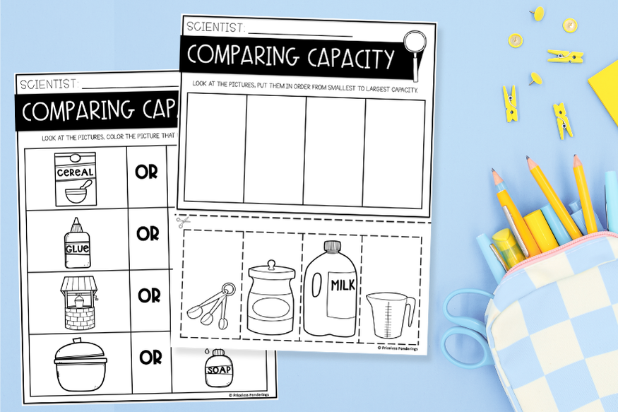comparing capacity worksheet for measuring liquid volume and understanding liquid measurement concepts