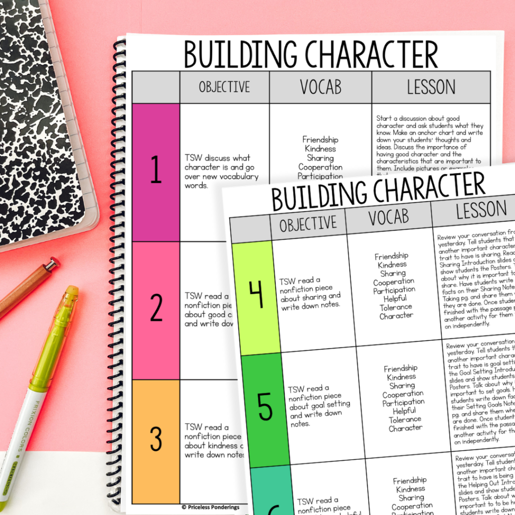 positive character trait lesson plans