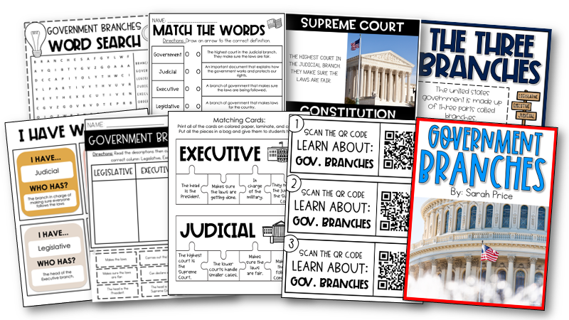 3 Branches of government worksheets and activities for kids