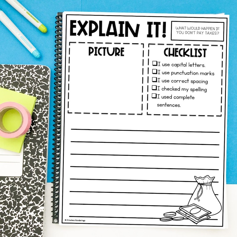 What would happen if we didn't have taxes? Taxes worksheet Pictures for blog post