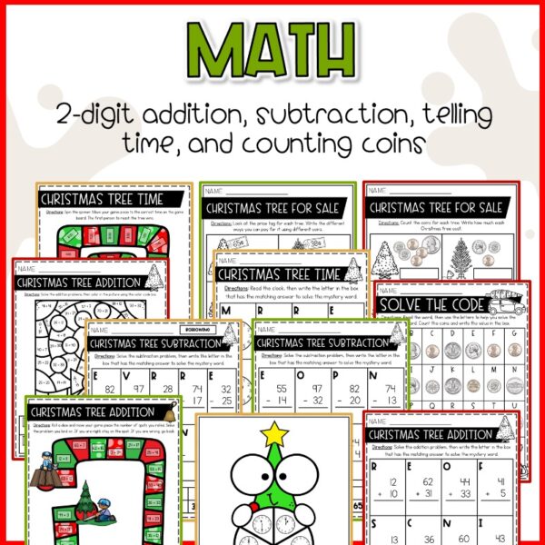 December activities Christmas tree worksheets