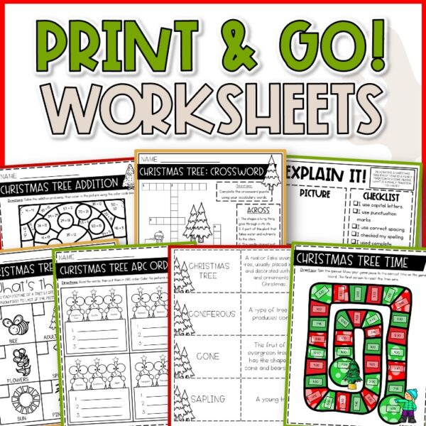 December activities Christmas tree worksheets