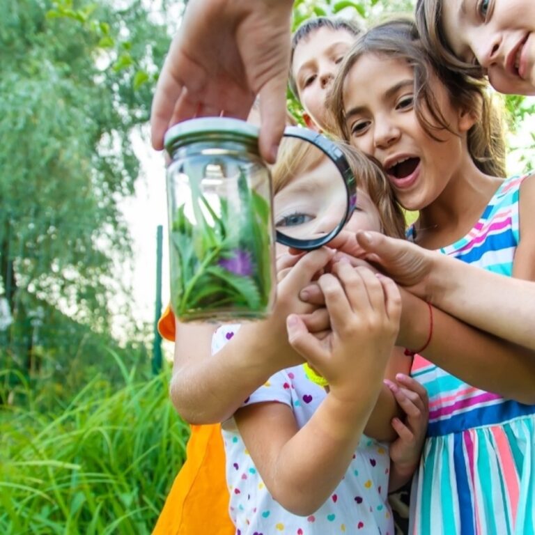 Picture of kids outside learning about plants and pollination using Parts Of A Plant Worksheets