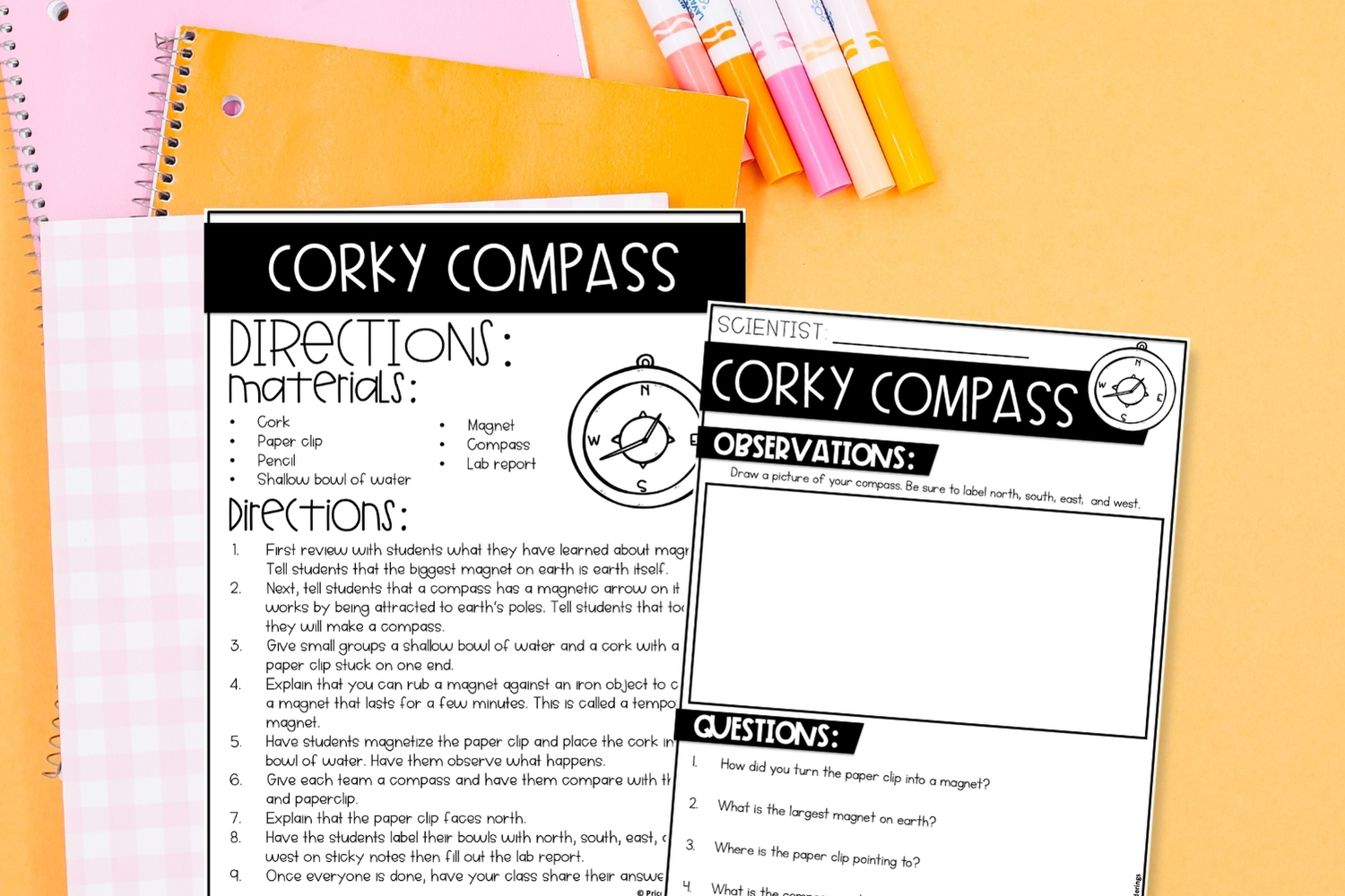 Magnets How Do They Work? 6 Easy Science Activities and experiments This is a picture of a worksheet that is an activity teachers can use to teach their class about magnet examples. This image is of a worksheet that teaches the class how to make their own compass and that the Earth is a large magnet.