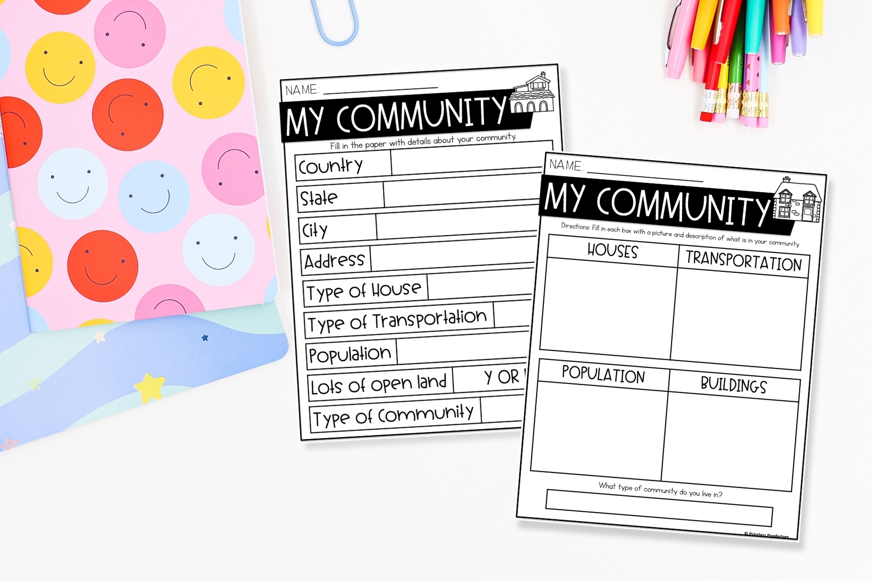 Urban vs Suburban communities: teaching made simple This is a photo of a Me on the map and my community activity and worksheet for 2nd or 3rd graders.