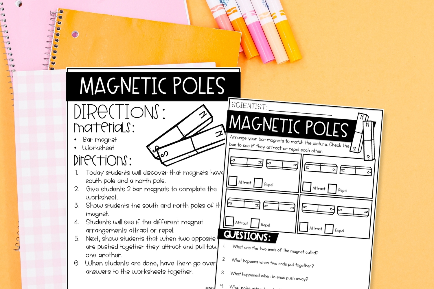 Magnets How Do They Work? 6 Easy Science Activities and experiments This is a picture of a worksheet that is an activity teachers can use to teach their class about magnet examples and the north and south poles.